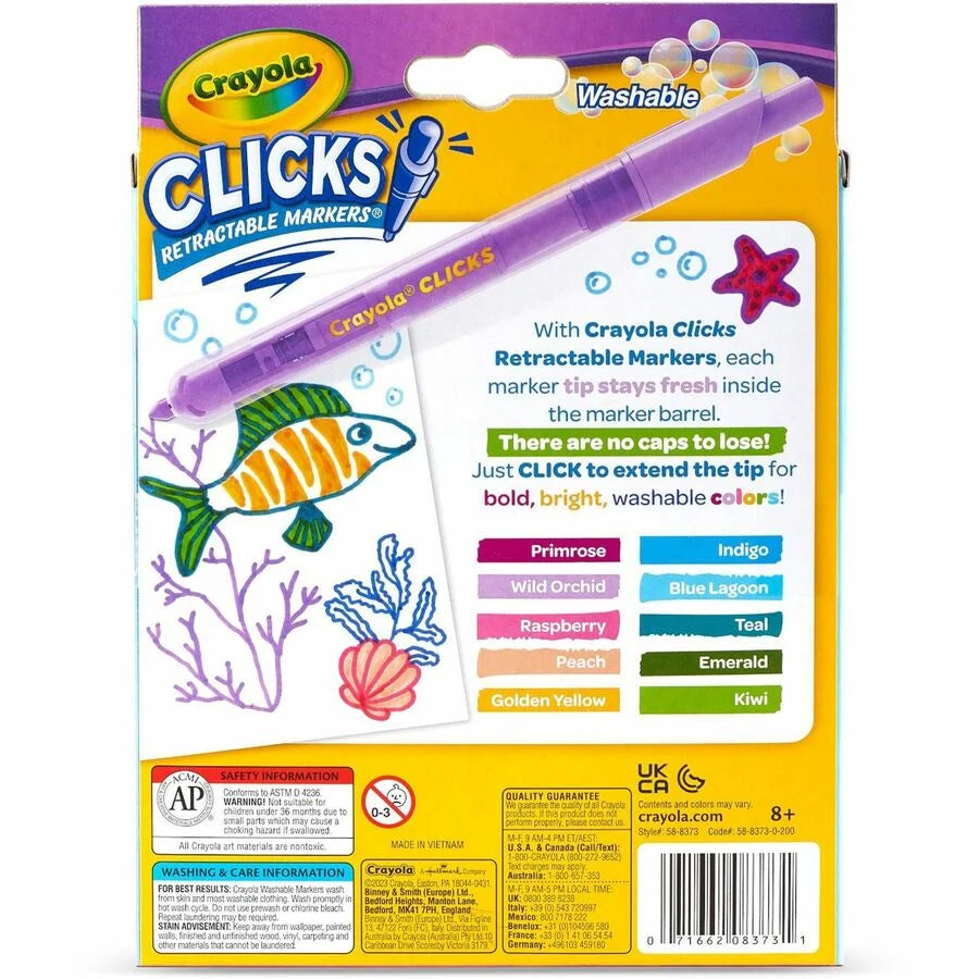Crayola Clicks Retractable Markers: Bold Point Washable Ink - 10 Pack - Art Markers
