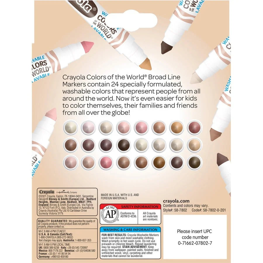 Crayola Colors of the World Marker Set - 24 Broad Conical Washable Markers - Art