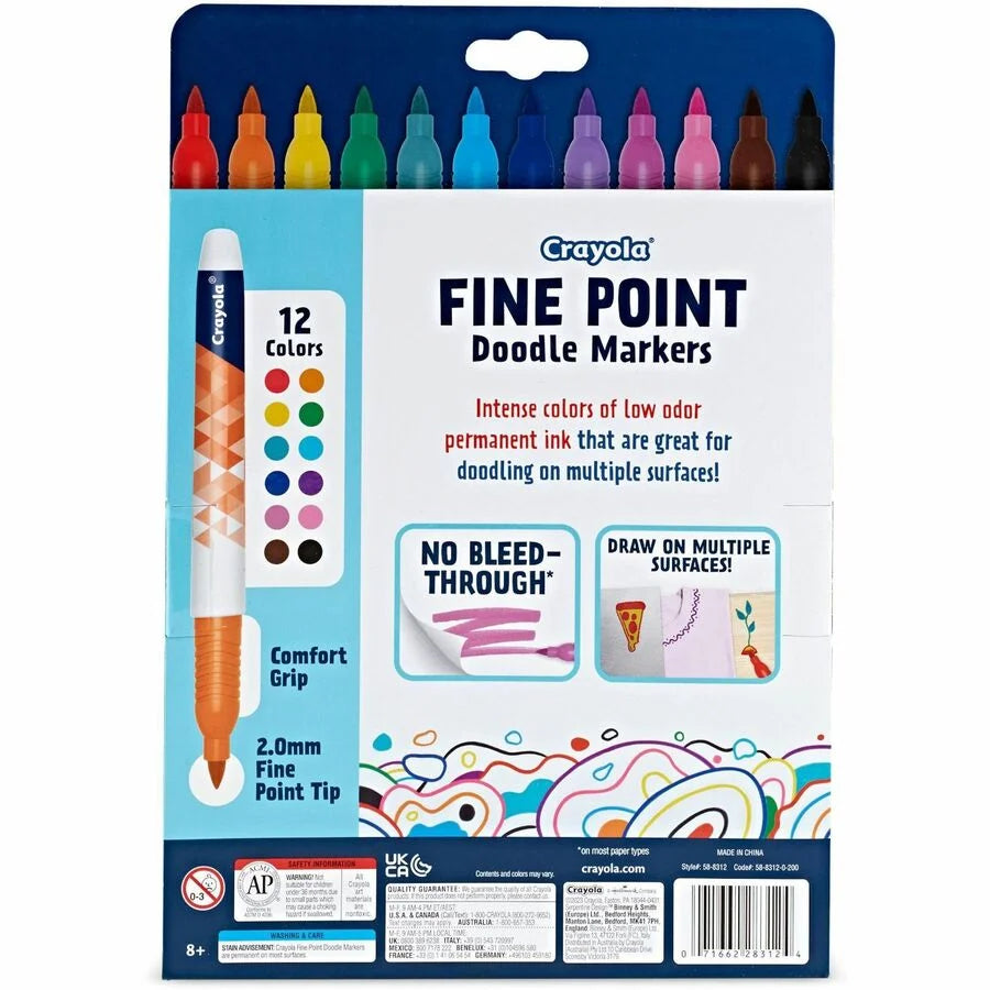 Crayola Doodle Markers: Fine Point Multicolor Ink - 12 Pack - Art Markers