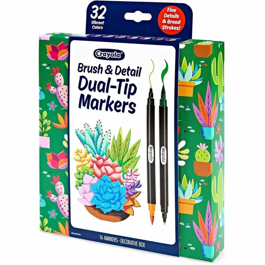 Crayola Dual-Ended Markers: Brush Ultra Fine Chisel - 16 Pack - Art Markers