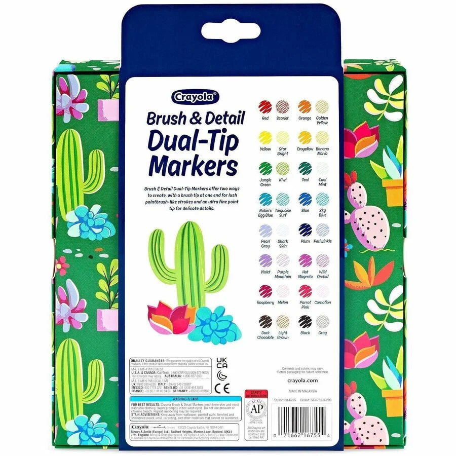 Crayola Dual-Ended Markers: Brush Ultra Fine Chisel - 16 Pack - Art Markers