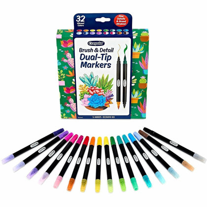 Crayola Dual-Ended Markers: Brush Ultra Fine Chisel - 16 Pack - Art Markers