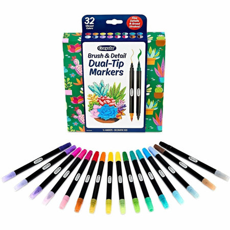 Crayola Dual-Ended Markers: Brush Ultra Fine Chisel - 16 Pack - Art Markers