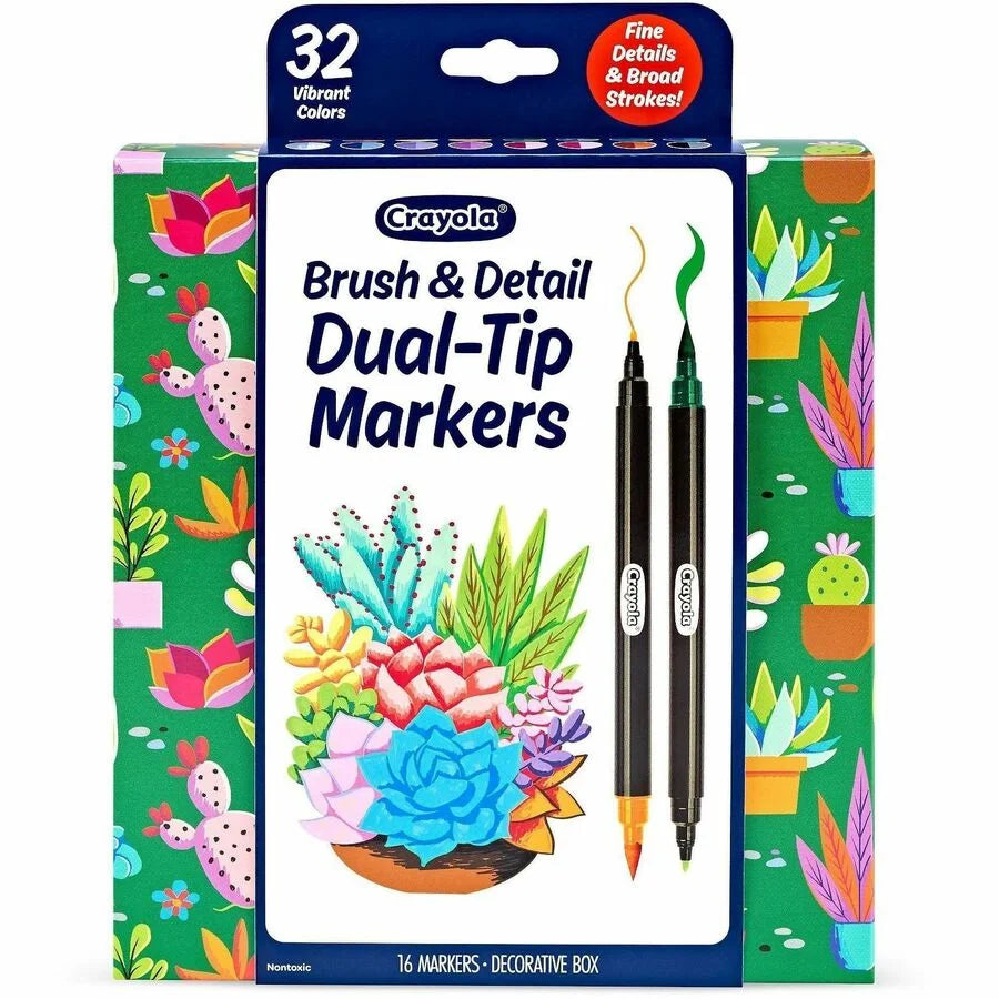 Crayola Dual-Ended Markers: Brush Ultra Fine Chisel - 16 Pack - Art Markers