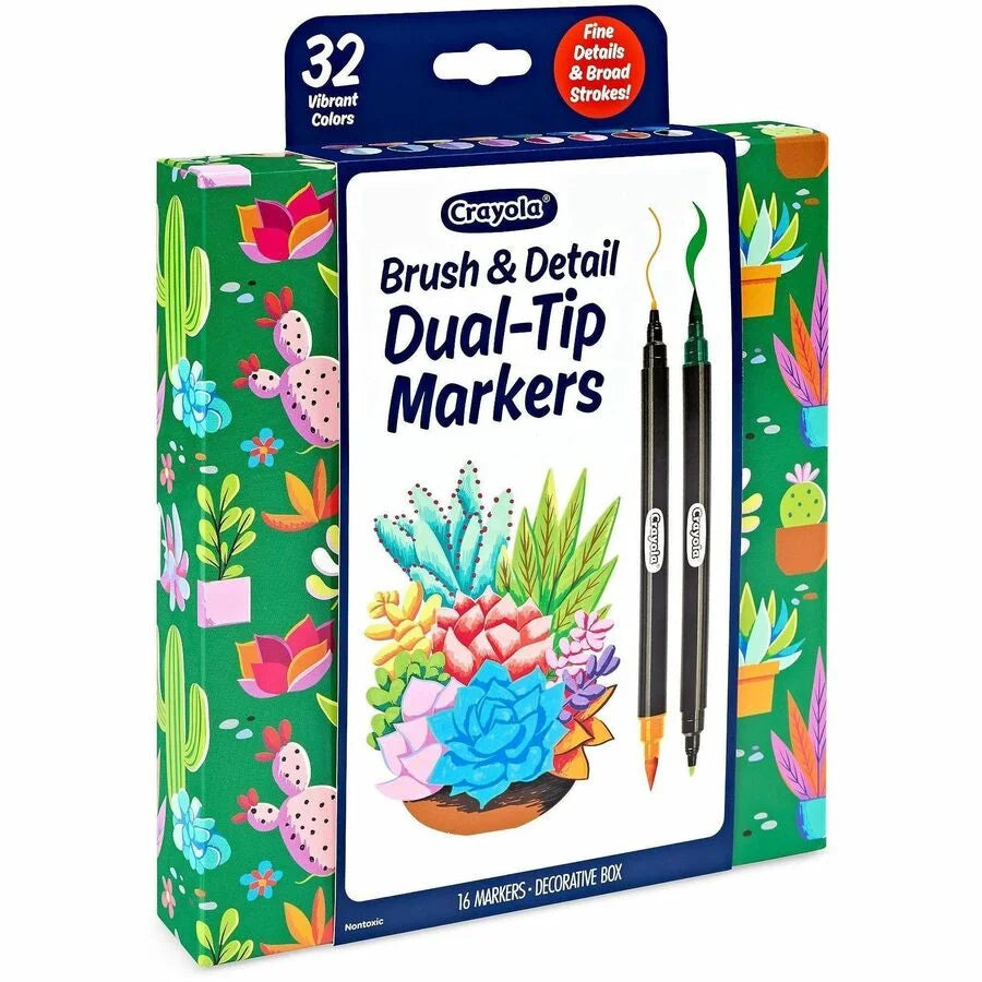Crayola Dual-Ended Markers: Brush Ultra Fine Chisel - 16 Pack - Art Markers