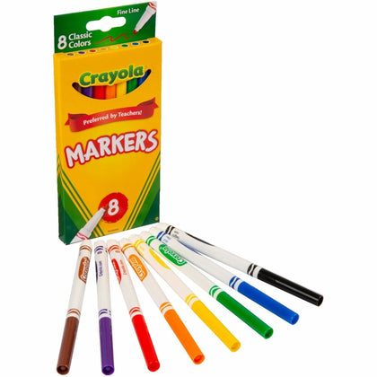 Crayola Fine Tip Classic Markers - Water Based - 8 Assorted Colors - Art