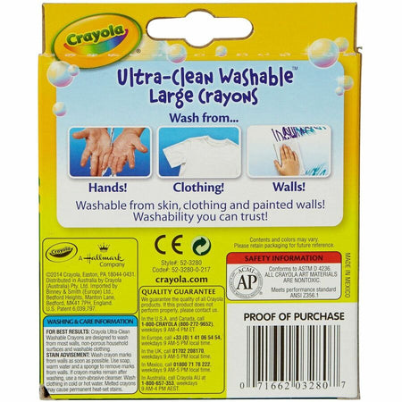 Crayola Kid's 8 Count Large Washable Crayons - Rear