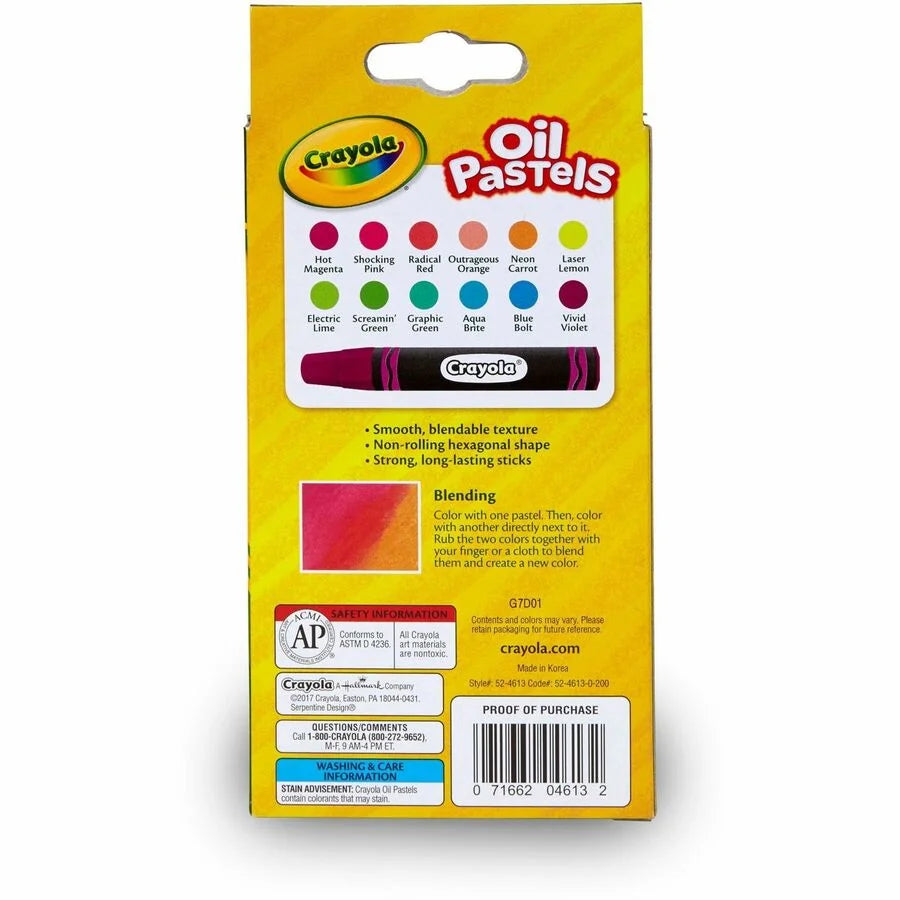 Crayola Neon Oil Pastels - Set of 12 Vibrant Colors - Pastel Sticks