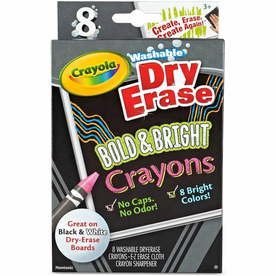 Crayola Odorless Dry Erase Crayons: Bright Assorted Colors - Set of 8 - Crayons