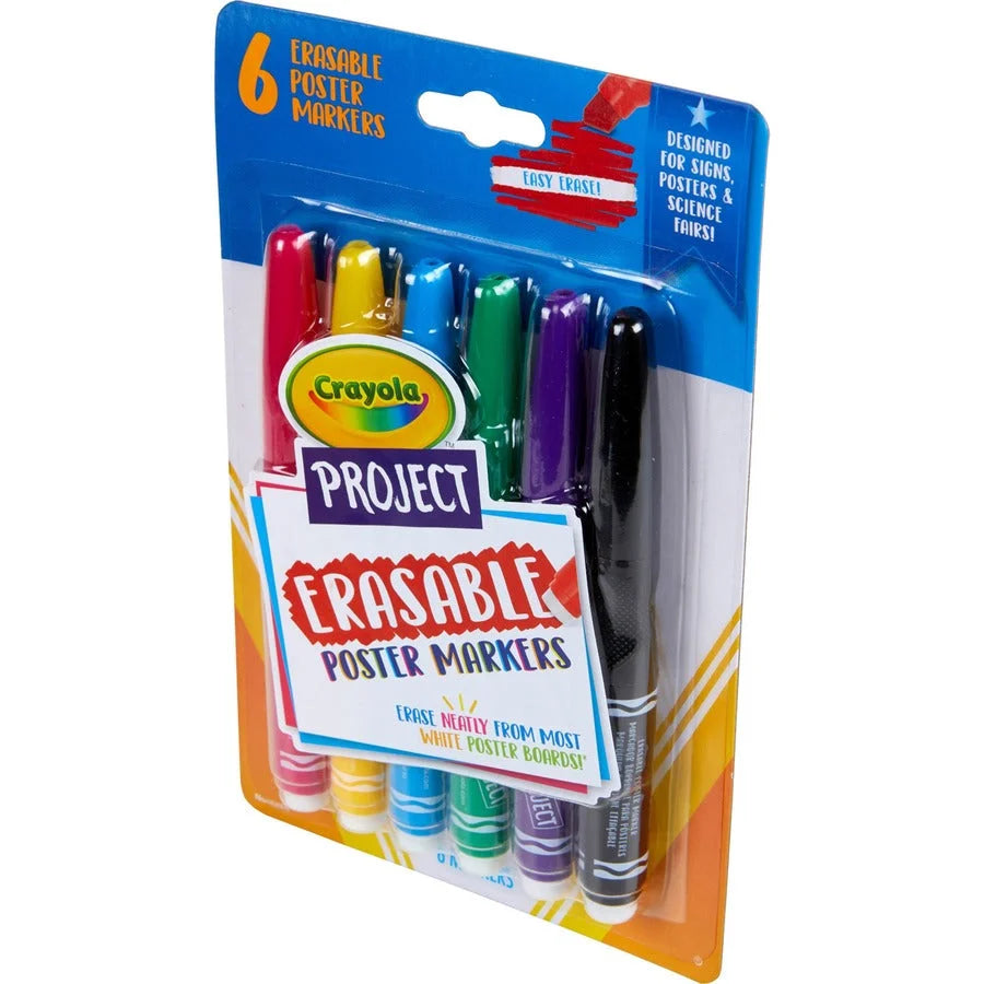 Crayola Project Erasable Poster Markers - Chisel Point - 6-Pack Assorted Colors - Art