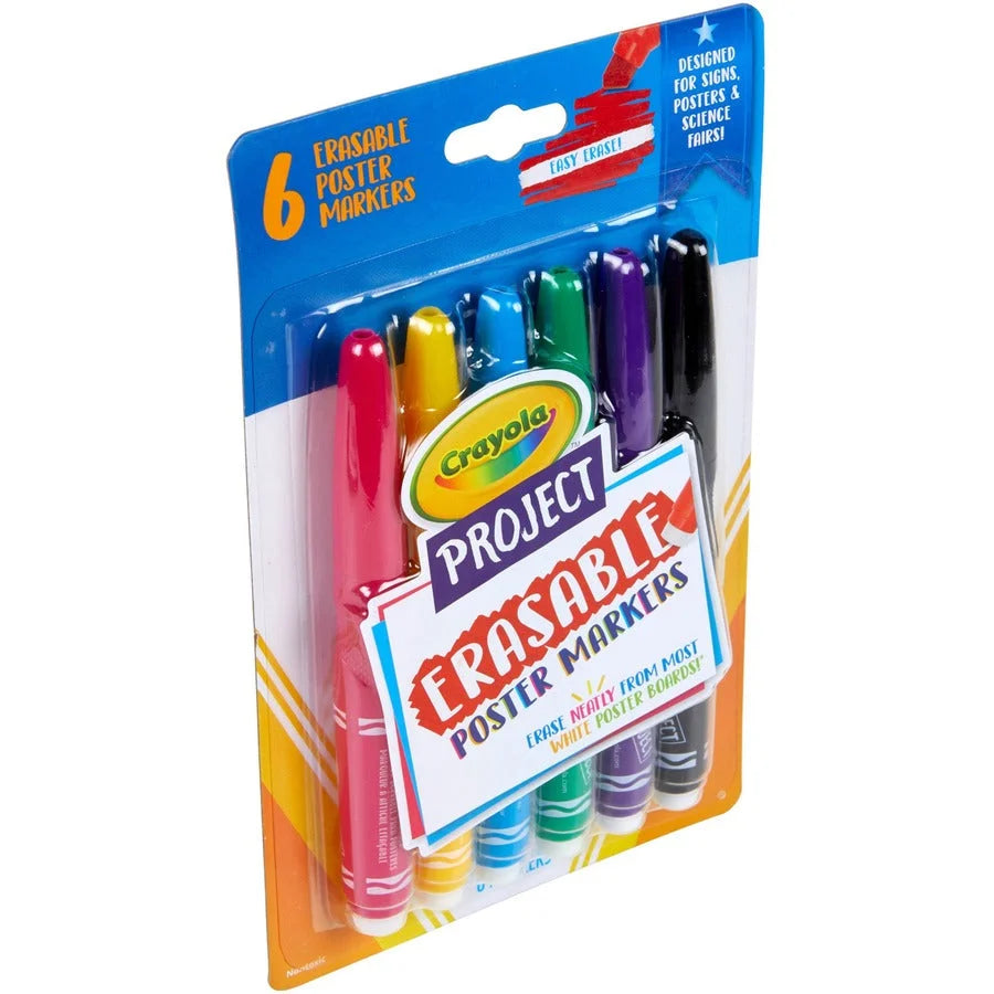 Crayola Project Erasable Poster Markers - Chisel Point - 6-Pack Assorted Colors - Art