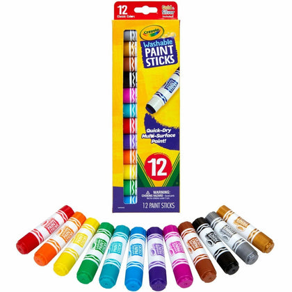 Crayola Project Quick-Dry Paint Sticks - 12 Assorted Colors Washable - Pack