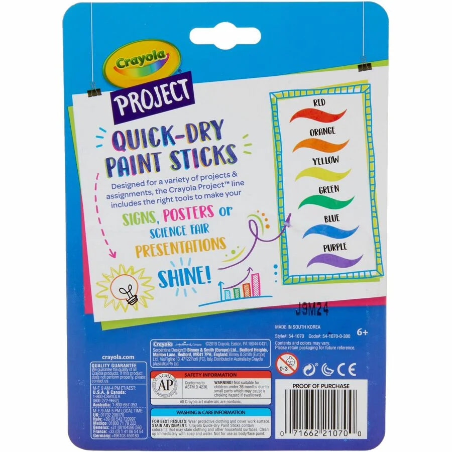 Crayola Quick-Dry Paint Sticks: Assorted Colors - 6 Pack