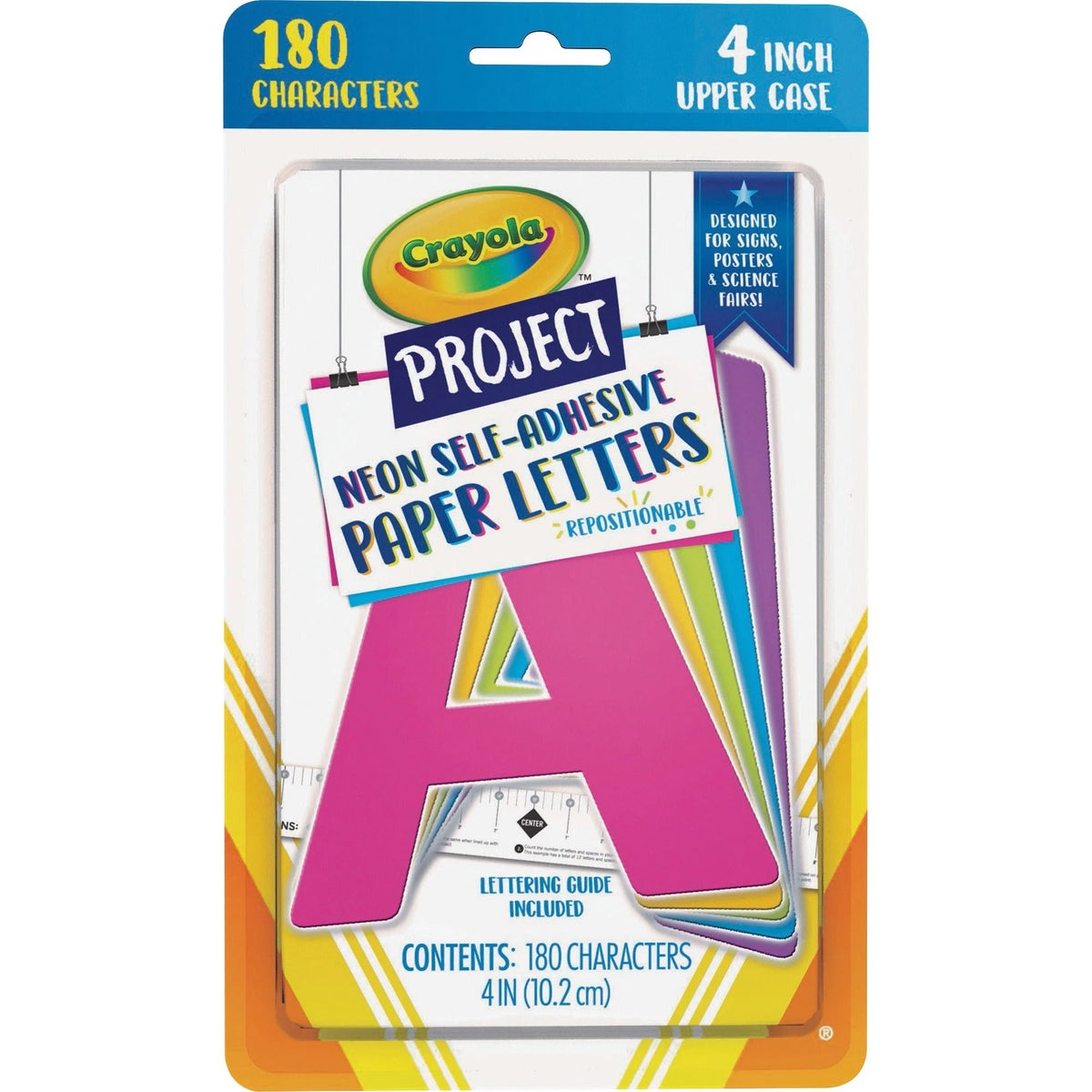 Crayola Self-adhesive Paper Letters - Neon Assorted - 4’’ Height - 180 Pack - & Numbers