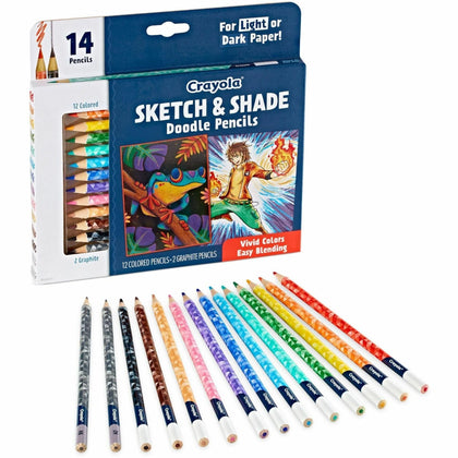Crayola Sketch & Shade Doodle Pencils - Graphite Lead - 2H HB - 14 / Pack - Specialty Marking Colored