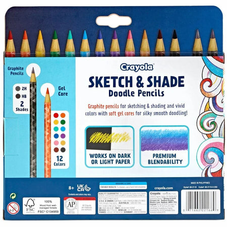 Crayola Sketch & Shade Doodle Pencils - Graphite Lead - 2H HB - 14 / Pack - Specialty Marking Colored