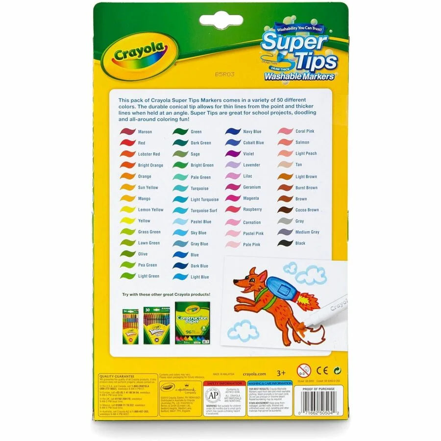 Crayola Super Tips 50-Count Washable Markers: Assorted Ink Water-Based - Art Markers