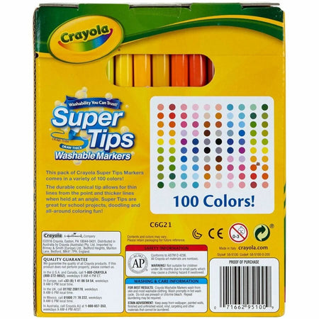Crayola Super Tips Washable Markers - 100 Conical Point Set - Art