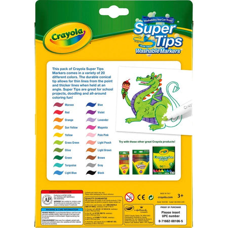 Crayola Super Tips Washable Markers: Fine Point Assorted Ink - 20/Set - Art Markers