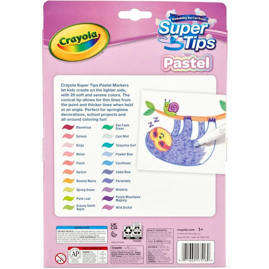 Crayola SuperTips Washable Markers - 20 Pack - Non-Toxic & Vibrant - Art