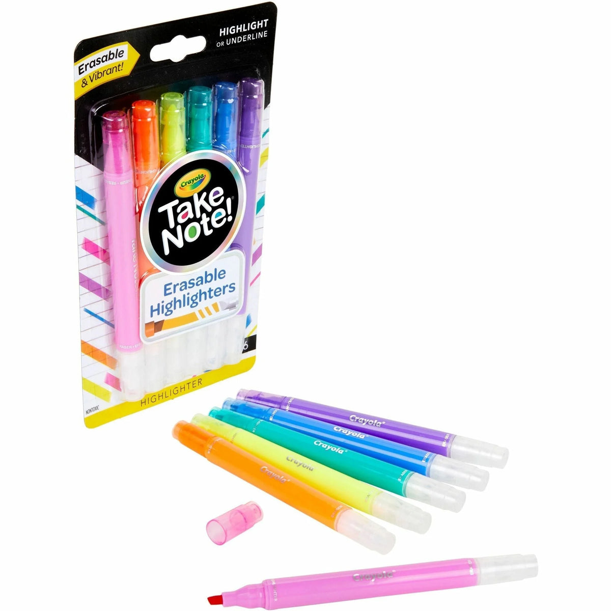 Crayola Take Note Erasable Highlighters: Chisel Marker Point Assorted Ink 6-Pack - Highlighters