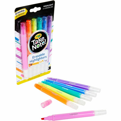 Crayola Take Note Erasable Highlighters: Chisel Marker Point Assorted Ink 6-Pack - Highlighters