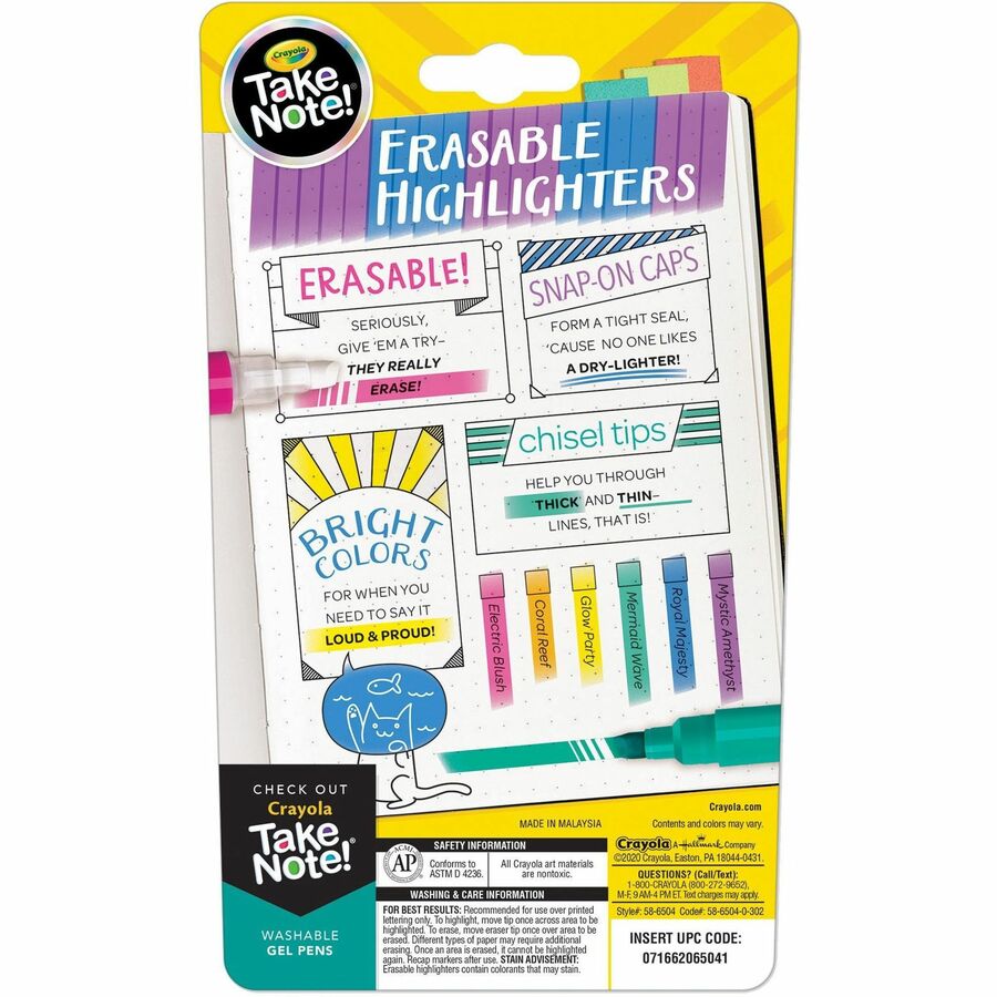 Crayola Take Note Erasable Highlighters - Rear