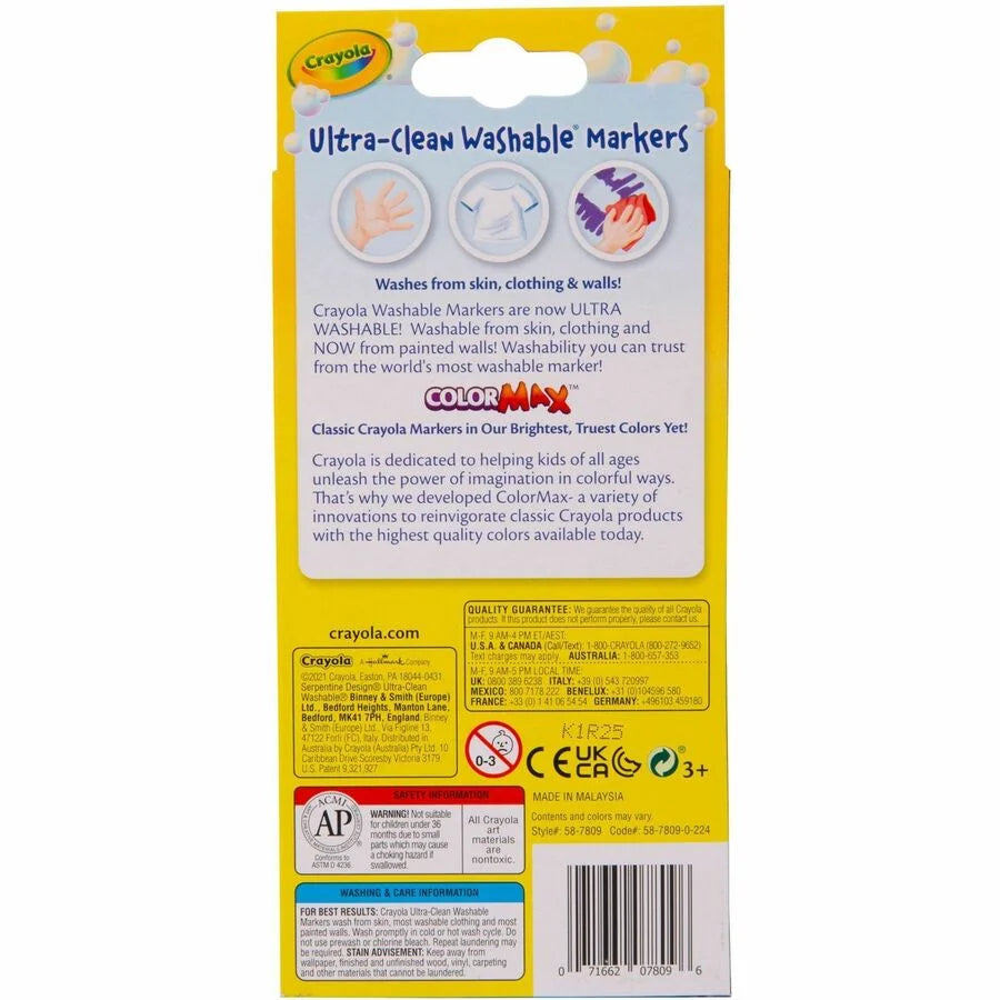 Crayola Thinline Washable Markers: Fine Point Water-Based Ink - 8 Colors - Art Markers