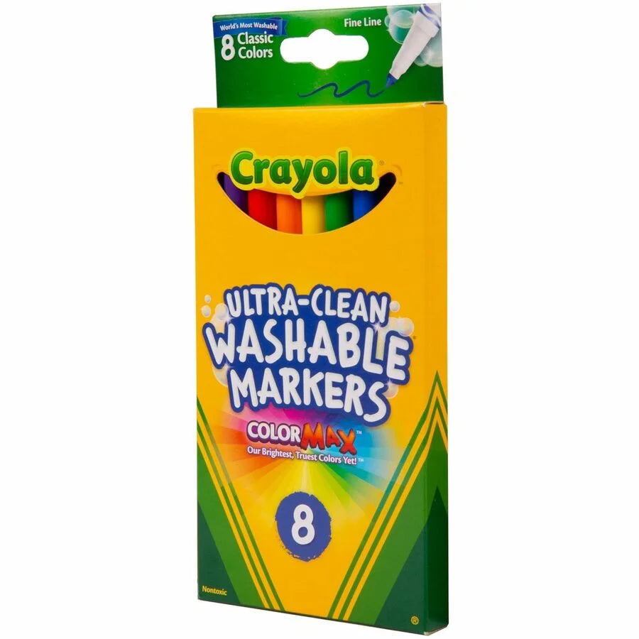 Crayola Thinline Washable Markers: Fine Point Water-Based Ink - 8 Colors - Art Markers