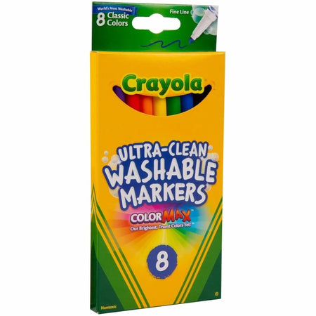 Crayola Thinline Washable Markers: Fine Point Water-Based Ink - 8 Colors - Art Markers