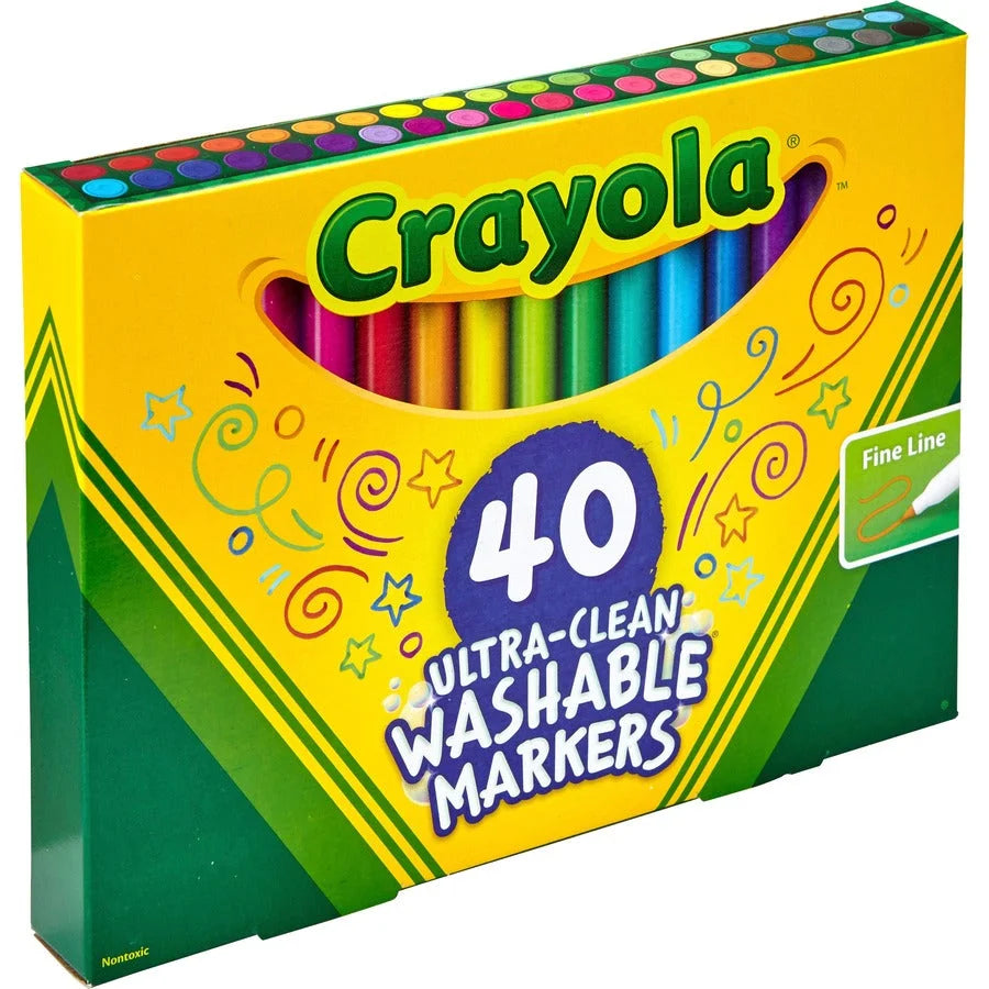 Crayola Ultra-Clean Washable Markers - 40 Assorted Ink Colors - Art