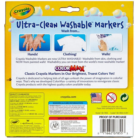 Crayola Ultra-Clean Washable Markers: Broad Point Water-Based Ink - Art Markers