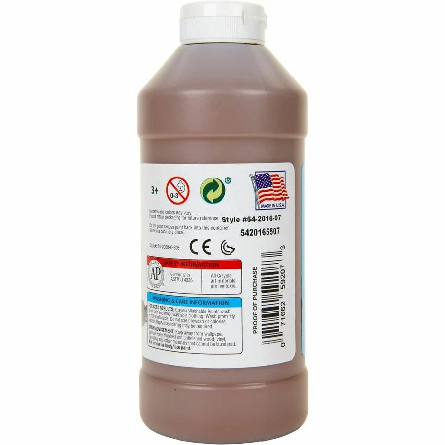 Crayola Washable Brown Paint - 16 oz - Non-Toxic - 1 Each