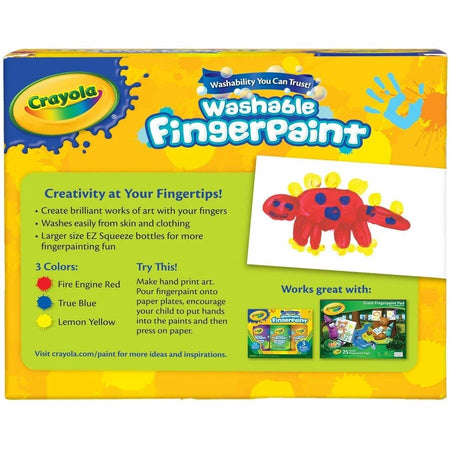 Crayola Washable Fingerpaint Bold Colors Set - True Blue Lemon Yellow Fire Engine Red - Paint