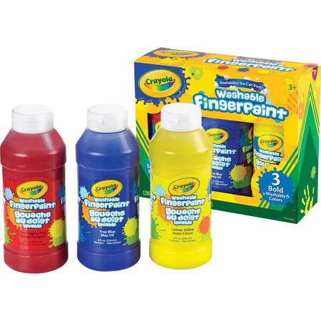 Crayola Washable Fingerpaint Bold Colors Set - True Blue Lemon Yellow Fire Engine Red - Paint