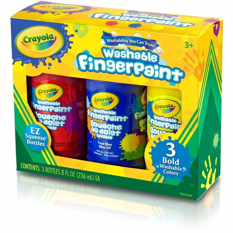 Crayola Washable Fingerpaint Bold Colors Set - True Blue Lemon Yellow Fire Engine Red - Paint