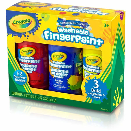 Crayola Washable Fingerpaint Bold Colors Set - True Blue Lemon Yellow Fire Engine Red - Paint
