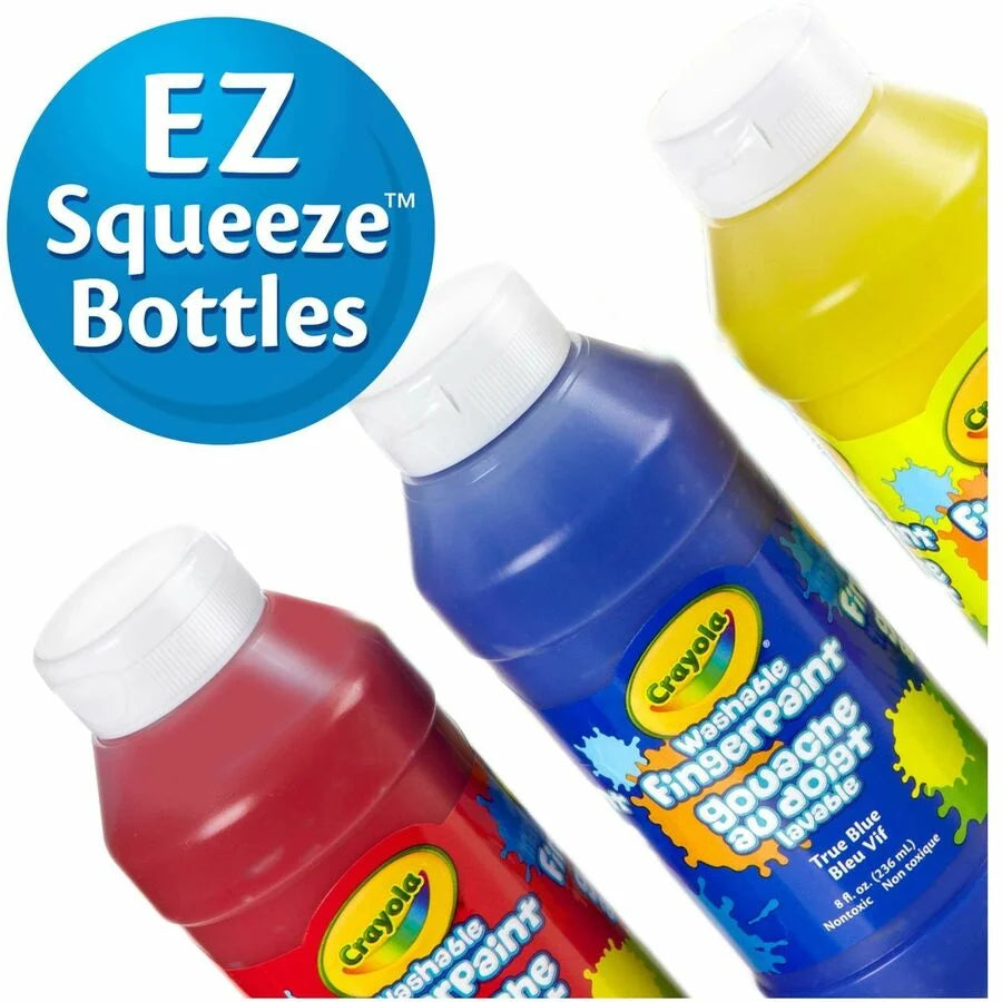 Crayola Washable Fingerpaint Bold Colors Set - True Blue Lemon Yellow Fire Engine Red - Paint
