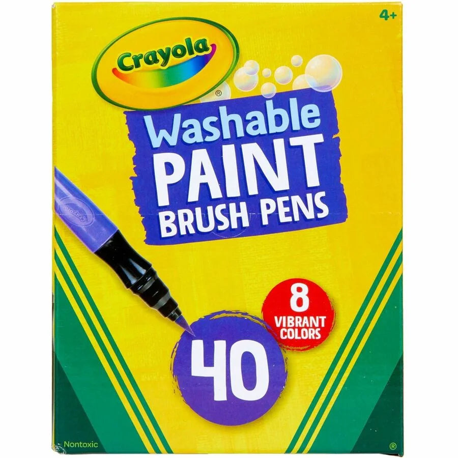 Crayola Washable Paint Brush Pens: Assorted Ink 40/Box - Tip Pens