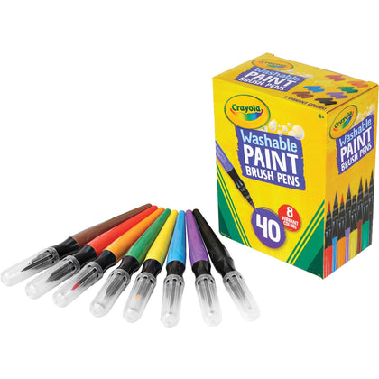 Crayola Washable Paint Brush Pens: Assorted Ink 40/Box - Tip Pens