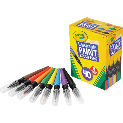 Crayola Washable Paint Brush Pens: Assorted Ink 40/Box - Tip Pens