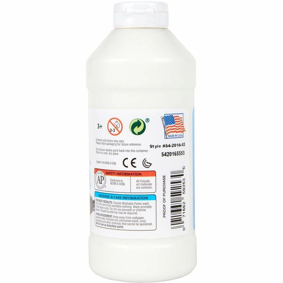 Crayola Washable White Paint - 16 oz - Non-Toxic - 1 Each