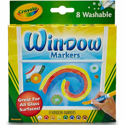 Crayola Washable Window Markers - Conical Point - Assorted Ink - 8/Set - Art