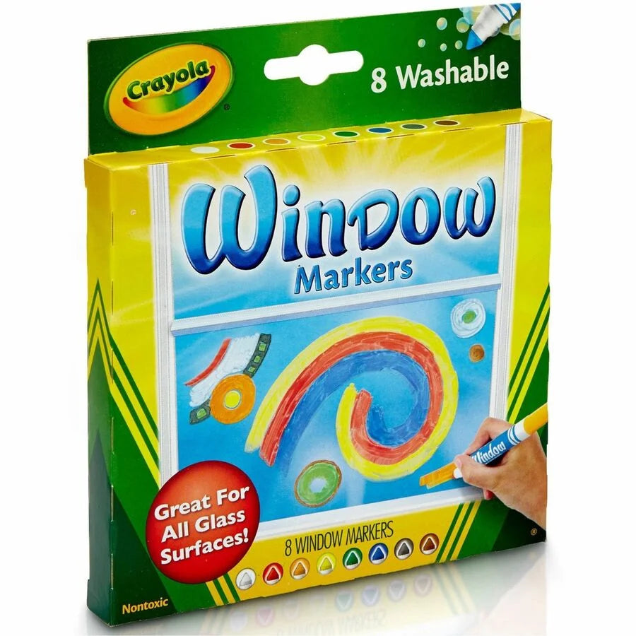 Crayola Washable Window Markers - Conical Point - Assorted Ink - 8/Set - Art