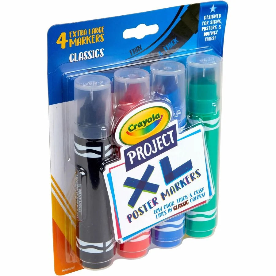 Crayola XL Classic Poster Markers: Bold Chisel Point Washable Ink - 4 Pack - Art Markers