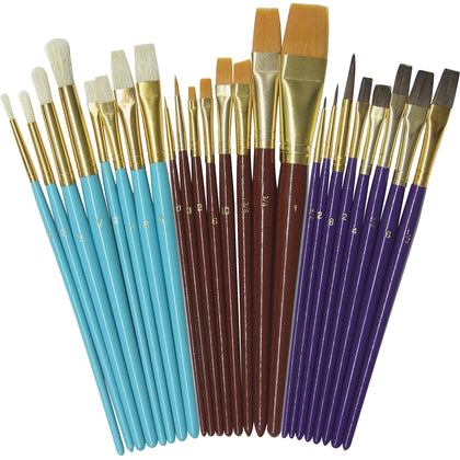 Creativity Street Deluxe Brush Set - Natural Wood Handle - 24 Brushes - Paint Accessories