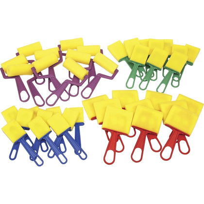 Creativity Street Foam Brushes/Rollers Classroom Pack - 40-Piece Plastic Handle Set - Paint Accessories