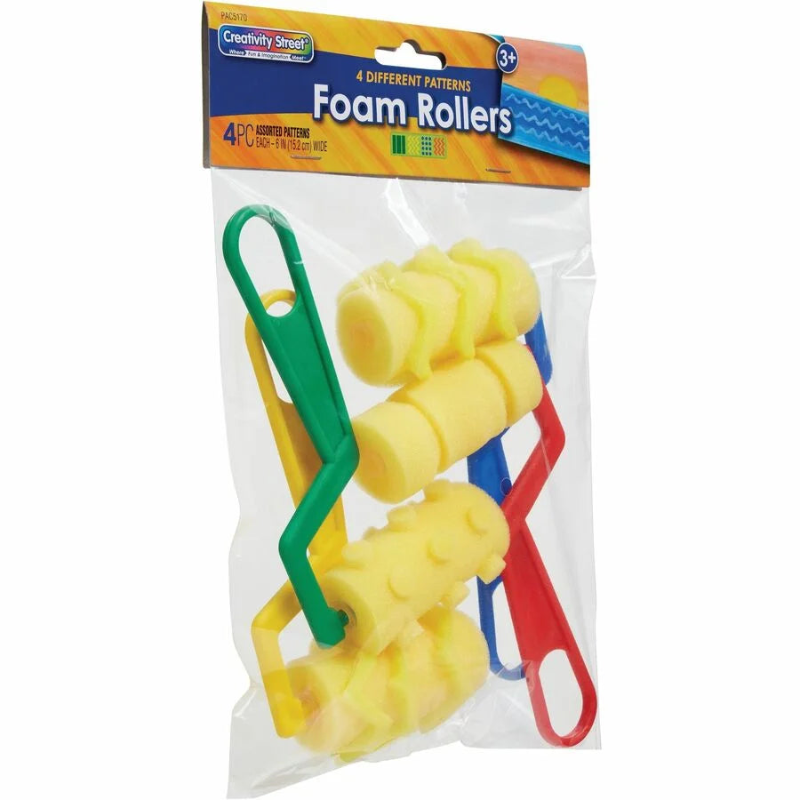 Creativity Street Foam Pattern Paint Rollers - Set of 4 - Plastic Handle - Accessories