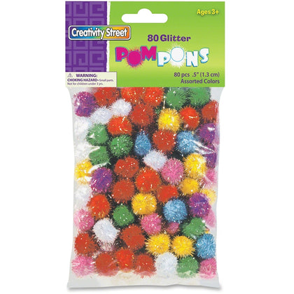 Creativity Street Glitter PomPons - Sparkling Craft Supplies - 80 Pack - Pom Poms