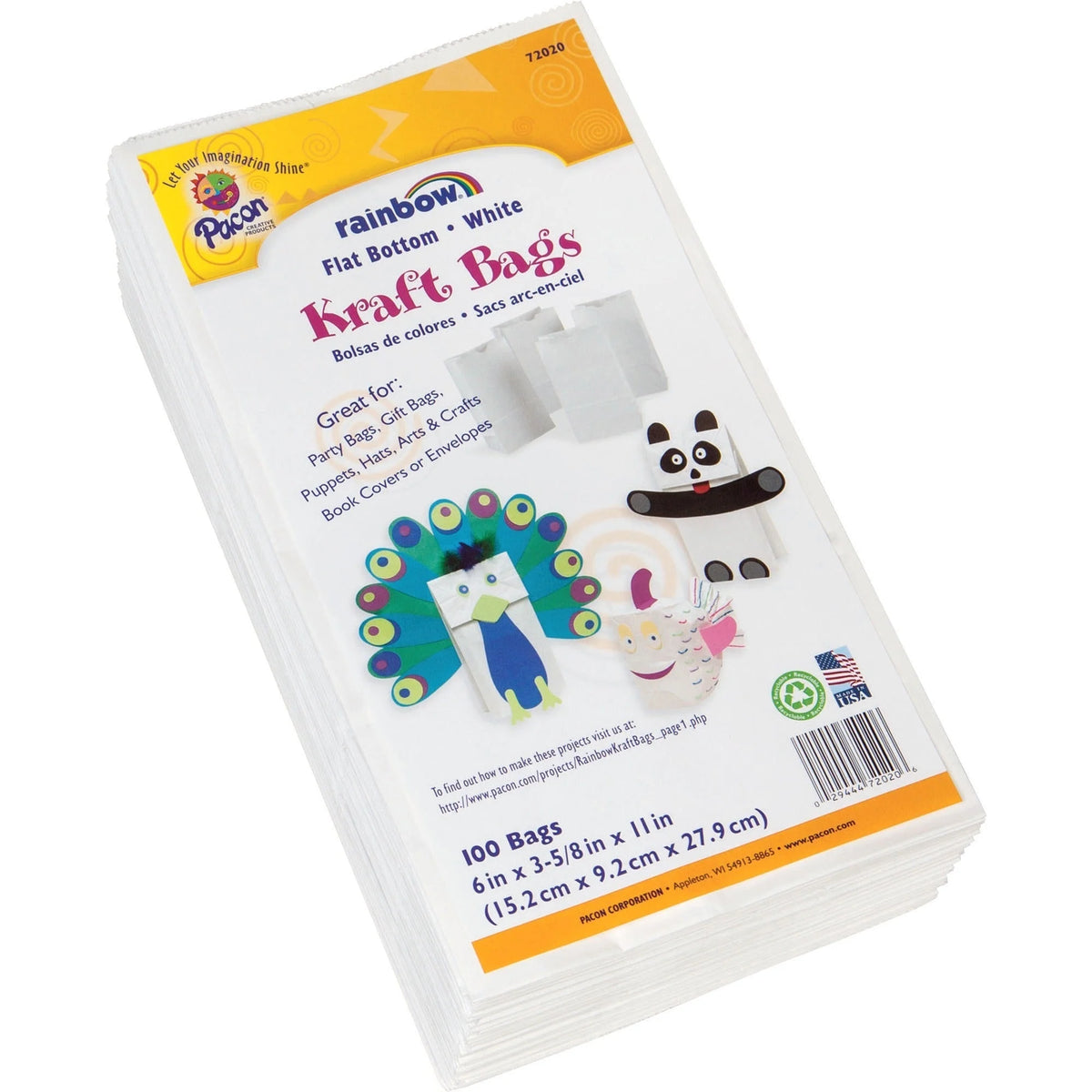 Creativity Street Kraft Bag - White Art & Craft Bags - 11’’ x 6’’ - 100 Pack